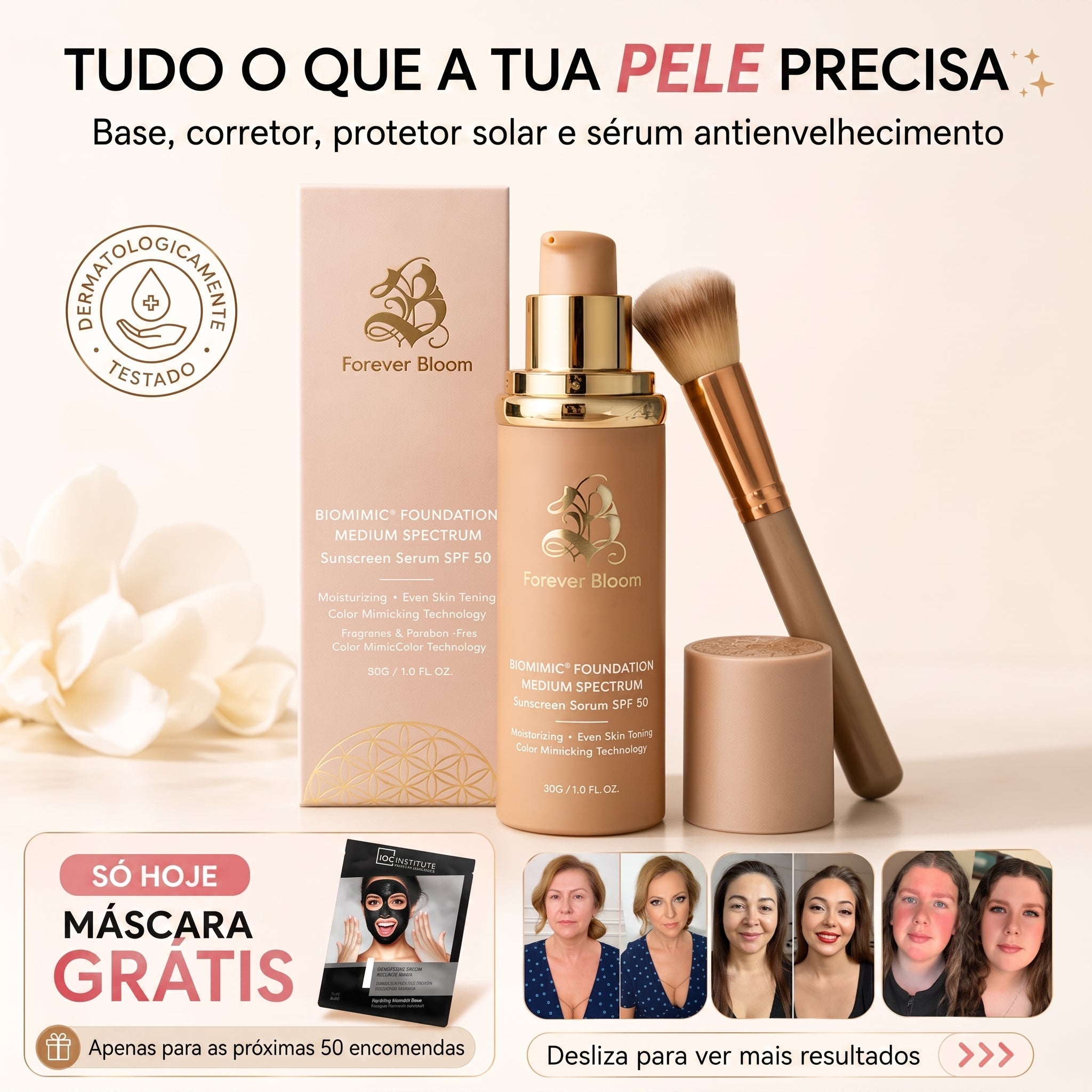 Base 4 em 1 - Proteção (SPF 50) e Cobertura Total